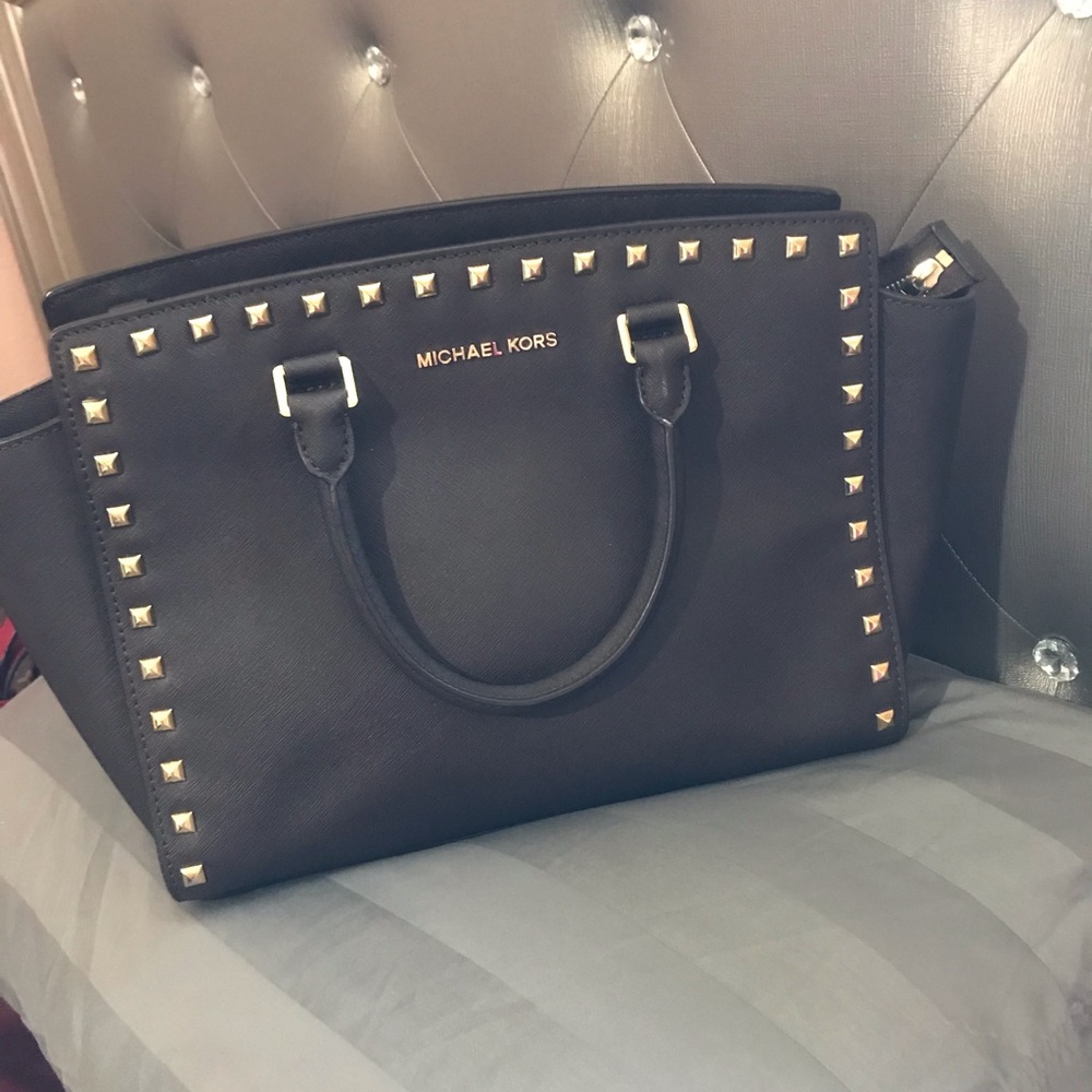 Brown with studs cross body bag